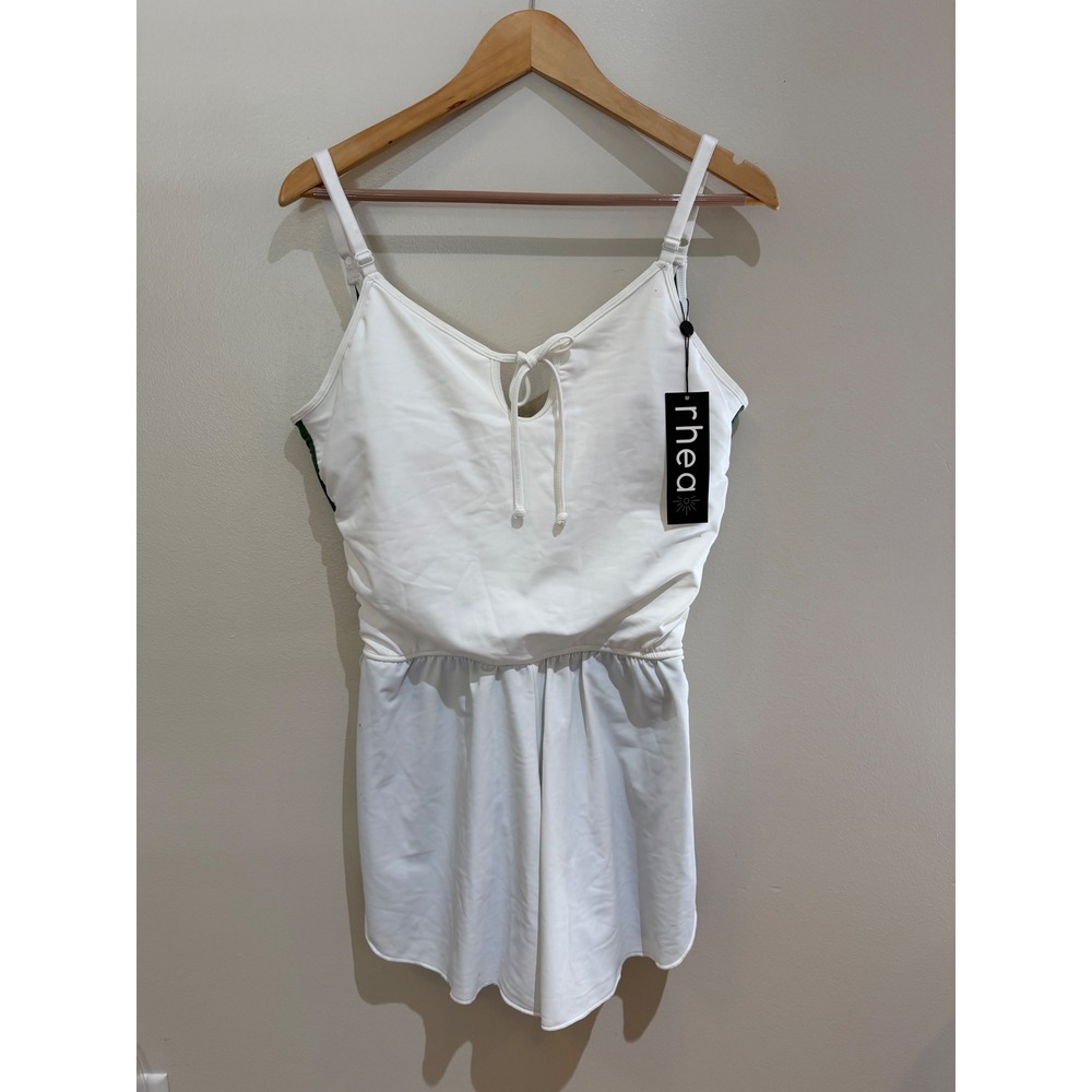 Rhea Swimwear White Green Swimsuit Romper One Piece Swim Dress XL NWT